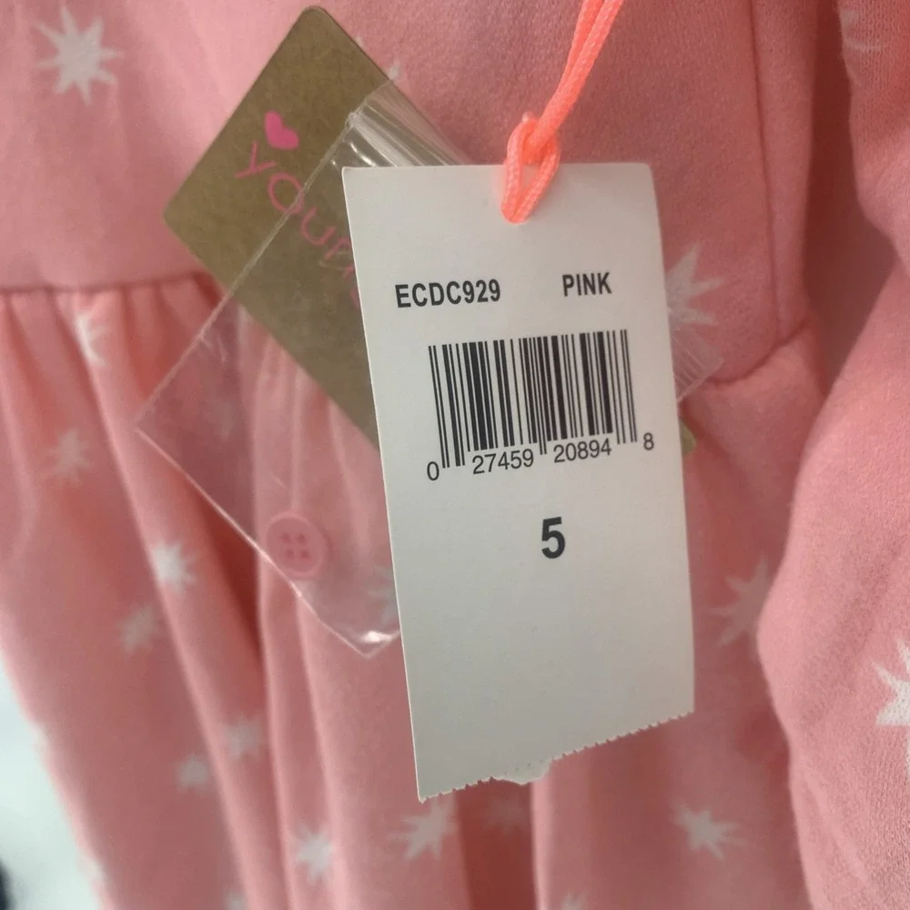 Young Hearts Long Sleeve Dress Pink With White Star Burst Size 5 NEW WITH TAGS